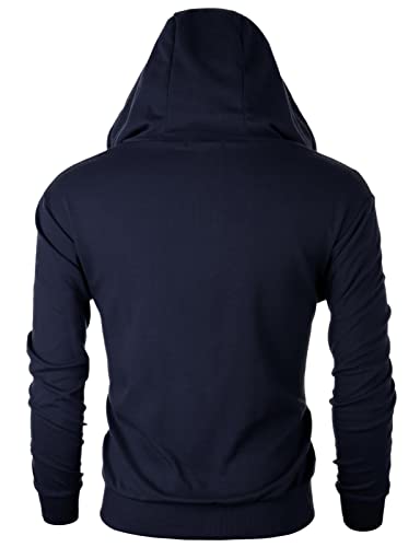 Ohoo Mens Slim Fit Lightweight Zip Up Hoodie Long Sleeve Full-Zip Hooded Sweatshirt with 3-Piece Fabric Panel Hood 5