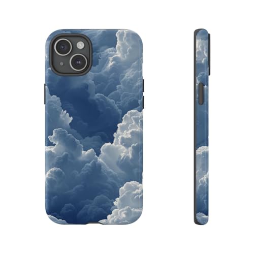 Coque iPhone 15 Plus nuage bleu 3D rigide pour éviter les rayures
