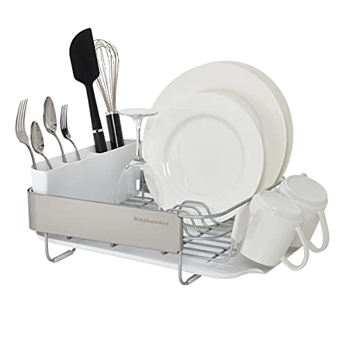 KitchenAid Escorredor de pratos compacto de aço inoxidável, 40 cm, branco