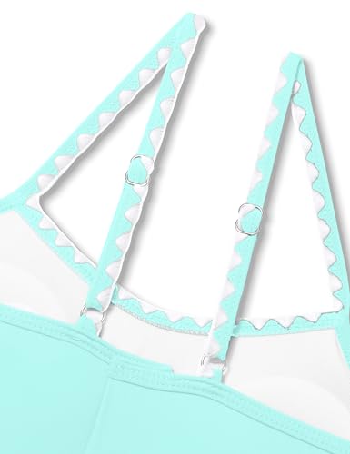 Image of Girls Swimsuit Solid Color Tankini Contrast Trim Swimwear 2 Piece Bathing Suit Padded Swimsuits for Teens 9-16Y