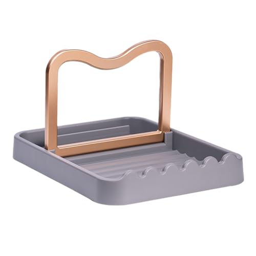 ​​Estante multiusos funcional​​ Reposacucharas con soporte para tapa, soporte para tapa de olla, soporte multifuncional para espátula mientras cocinas, apto para estufas y encimeras (A, 18.2x14x2.8cm)