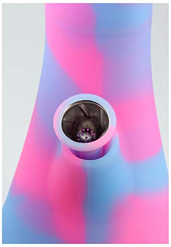 PieceMaker Percolator Bong 55 cm | Hellblau/Pink mit Logo | Silikonbong NS 14/19 mit Mushroom-Perkolator, Kickloch… – Bild 3