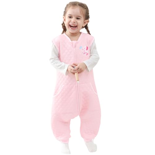 Image of HOMEAL Toddler Sleep Sack with Feet, TOG 1.0, Sleeveless Baby Sleep Sack for Early Walkers, Pink