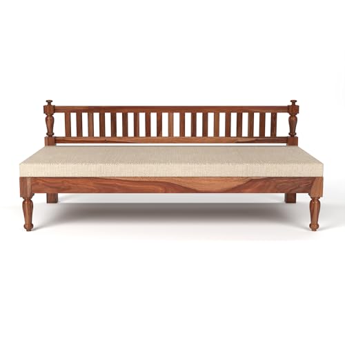 Image of Solid Sheesham Wood Sofa 3 Seater Sofa Diwan Bed for Home Living Room Wooden Couch Diwan Sofa Settee for Living Room and Office | Rosewood Three 3 Seater Sofa (A-Honey)