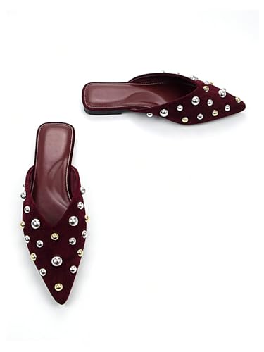 Verdusa Women's Studded Pointed Toe Flat Shoes Leather Slip On Party Dressy Shoes4
