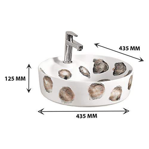 Image of Designer Table Top Wash Basin for Bathroom | Counter Top Wash Basin /Sink for Living Room (17.12 x 17.12 x 4.2 Inch, Sera (White Wood Design Matt))