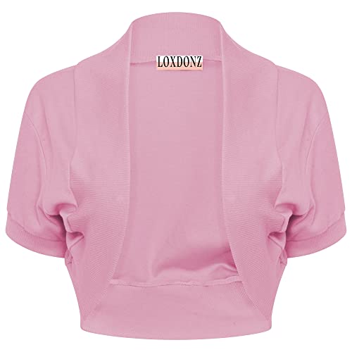 Image of Loxdonz Girl's Short Sleeve Shrug Childrens Kids Cotton Cardigan Bolero Shrug Jacket