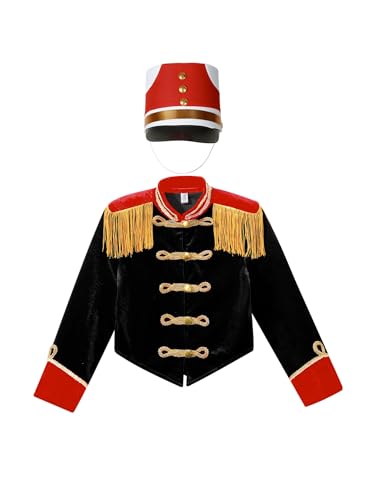 Kids Girls Circus Ringmaster Jacket Coat Fringed Epaulet Drummer Performance Jacket Coat with Hat3