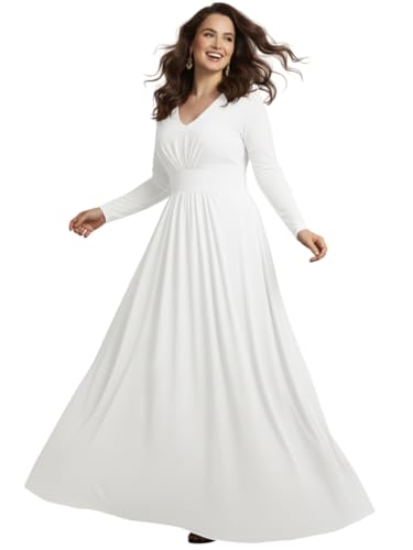 Image of KOH KOH Womens Long Sleeve Flowy Empire Waist Fall Pleated Maxi Dress