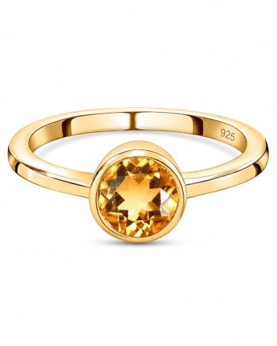 Image of 925 Sterling Silver 18K Gold Plated Birthstone 2 Ct Solitaire Natural Gemstone Ring for Women | Fine Jewelry Gift for Wife, Girlfriend, Sister, Birthday, Anniversary, Rakhi, Rakshabandhan, Valentine's
