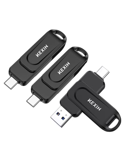 Image of KEXIN 128GB Flash Drive 3 Pack 100MB /s Swivel Dual USB Drive 3.0 USB-A & Type-C Thumb Drive Memory Stick for Smartphone Tablet iPhone 15 /16 Car Game Console, Black 128GB 3 Pack