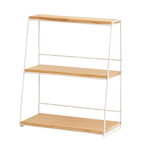 QIAOLI Organizador de Estante de Especias de 3 Niveles para Estante de Almacenamiento de Madera de encimera con Marco de Metal para la Cocina del Dormitorio del hogar Cover