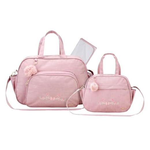 Kit de Bolsa Maternidade 3 Peças Baby Garden Trocador Bebê Rosa Borboletas Floral - Espera Feliz