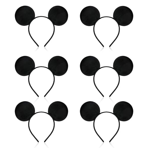 SAIIURV 6 Pack Schwarz Maus Ohren Stirnband für Erwachsene/Kinder, Maus Kostüm Set, Cartoon Maus Ohren Geburtstag Party Zubehör Fasching Kostüm Stirnband Zubehör Party Dekoration Geschenk (Schwarz)