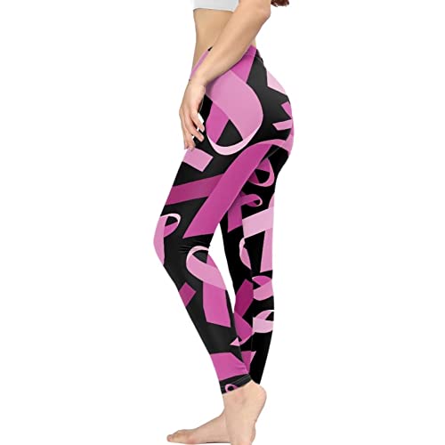 Wideasale Breast Cancer Awareness Pink Ribbon Printed High Waisted Women Leggings Tummy Control Elastic Yoga Pants Workout Sports Clothing,in October We Wear Pink