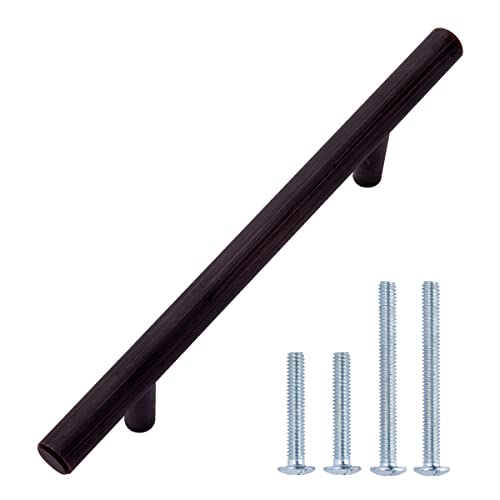 Image of South Main Hardware Euro Bar Cabinet Drawer Pull Handle (3 /8 inch Diameter), 5.88 inch Length (3.5 inch Hole Center), Oil Rubbed Bronze, Mounting Hardware Included, 10-Pack