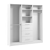 Bestar 75W x 16D Modular Closet Organizer System, Reach-in Closet with Rods, Shelves, and Drawers, Slab Style, Florence Collection, White