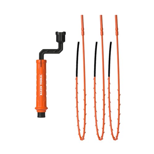 Klein Tools 53020 Drain Snake Auger Hair Clog Removal Tool, 3-Pack, Hair Clog Remover, Quick Release Collar for Hands-Free Disposal, 18-Inch Reach, 360-Degree Pivot Handle