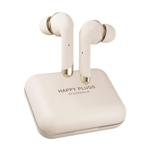 Happy Plugs Air 1 Plus â€“ Luxury Wireless in-Ear Earbuds â€“ Design Bluetooth Headphones with Charging Case and Built-in Microphones â€“ Up to 40 Hours Playtime - Gold