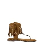 MODELISA - Sandalia Plana con Flecos Estilo casual con Tachuelas Cierre de Cremallera para Mujer (Camel, Sistema tallas calzado EU, Adulto, Mujer, Números, mediano, 41)