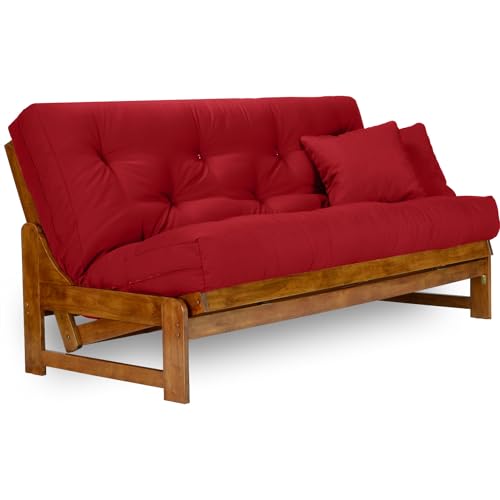 Nirvana Futons Arden Futon Set - Queen Size, Frame, 8' Mattress, Twill Red Cover