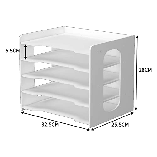PUNCIA 5 Tiers Paper Tray A4 Desk Tidy Organizer Desktop White Filing Holder Office Mail Letter Sorter Document Notebooks Storage Rack for Home Office School Classroom - Image 4