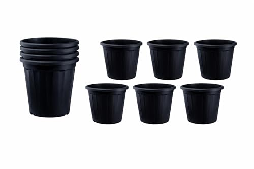Image of Plastic Flower Pots 12 Inch | Black Nursery Plant Pots for Indoor & Outdoor Gardening | Lightweight, Durable Pots with Drainage for Seeds, Succulents & Saplings | Pack of 10
