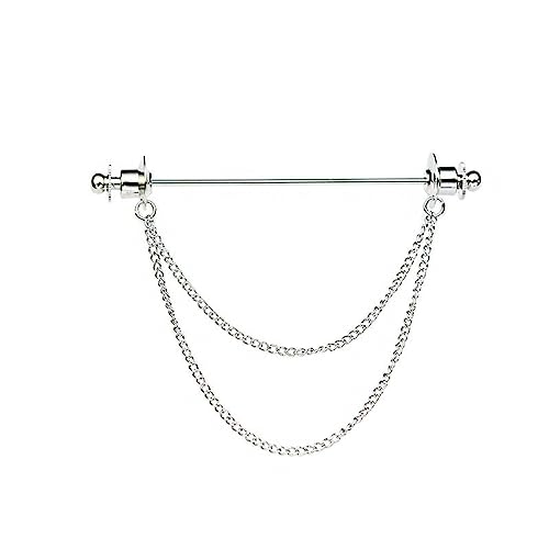 Image of Chain Lapel Pin Collar Bar Tassel Brooch Classic Ball Head Brass Shirt Collar Bar Tie Pins for Men Wedding Business
