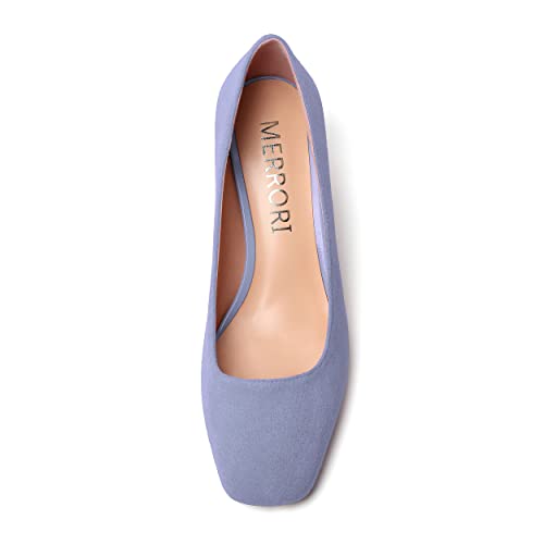 MERRORI Womens Casual Slip On Office Solid Square Toe Suede Chunky Low Heel Pumps Shoes 2 Inch3