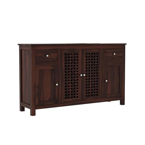 Image of Amazon Brand - Solimo Solid Sheesham Wood Minza Sideboard Cabinet with 2 Drawers & 4 Doors | Multipurpose Wooden Storage Organizer Unit for Living Room, Bedroom, Kitchen & Crockery (Walnut Finish)