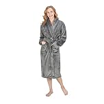 MONHOUSE Womens Dressing Gown - Premium Super Soft & Cosy Long Bathrobe - Ladies Thick Flannel Luxury Housecoat - Warm Fluffy Shearling Spa Robe for Her - Sherpa Bathrobe - Dark Grey - UK 16-18
