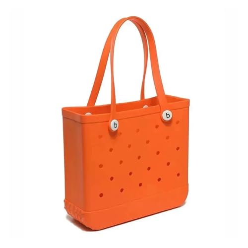 Large EVA Rubber Waterproof Beach Bag for Women - Solid Color Jelly Shoulder Tote with Storage Basket - Travel Shopping Handbag for Summer Vacation(Orange,M)