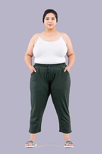 Image of CUPID Woman's Plus Size Plain Cotton Half Pant, 3 /4th Sports n Casual Night Short Pant, Knee Length Indoor n Outdoor Capris for Ladies