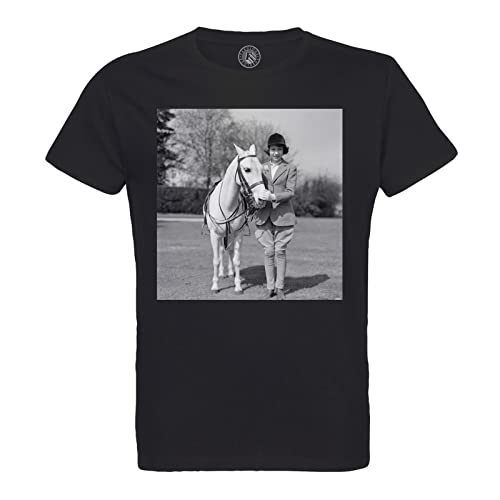 T-Shirt Queen Elisabeth II Homme en Coton Bio avec Cheval Vintage