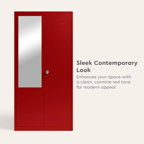 Image of Interio by Godrej Flynn NX 2-Door Steel Almirah with Mirror (Textured Carmine Red), 1-Year Warranty, 1 Locker, 5 Shelves