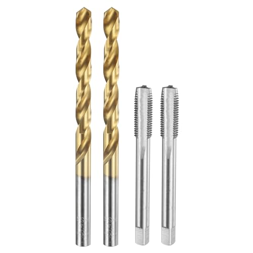 sourcing map Tap and Drill Bit Set, 2pcs M8 x 1 Metric Straight Flute Thread Screw Taps & 2pcs 7.0mm Twist Drill Bits, Uncoated/Titanium Coated HSS-6542 Tapping Threading Tool Kit