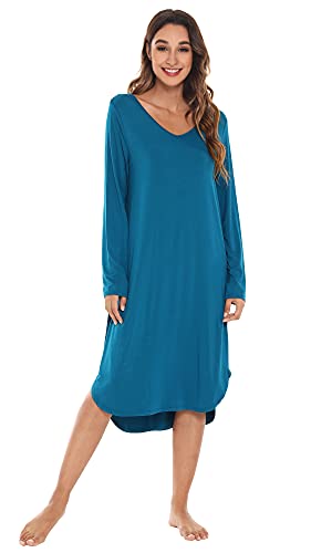 WiWi Bamboo Nightgowns for Women Soft Long Sleeve Sleep Shirt Sleepwear Comfy Loungewear Plus Size Nightshirts S-4X
