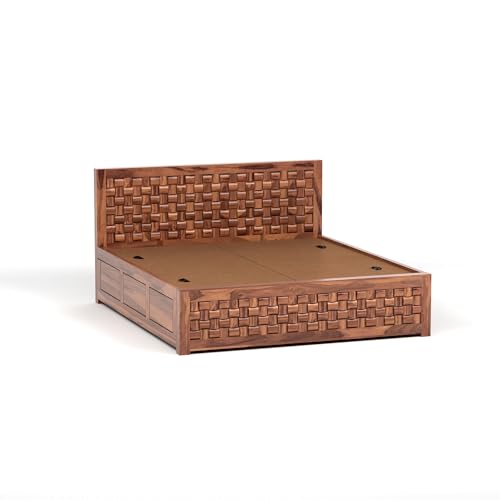 Image of NIWAR Sheesham Wood King Size Bed with Storage Box | Solid Wooden King Size Cot | Double Bed with Box for Home (Honey Finish)
