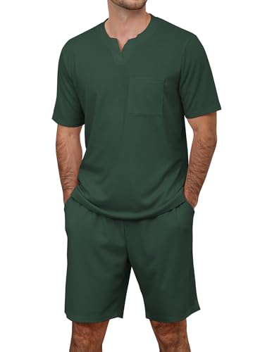 Image of JiniGolla Mens Pajamas Set Soft Short Sleeve Top and Pant Loungewear Sets 2 Piece Pjs with Pockets