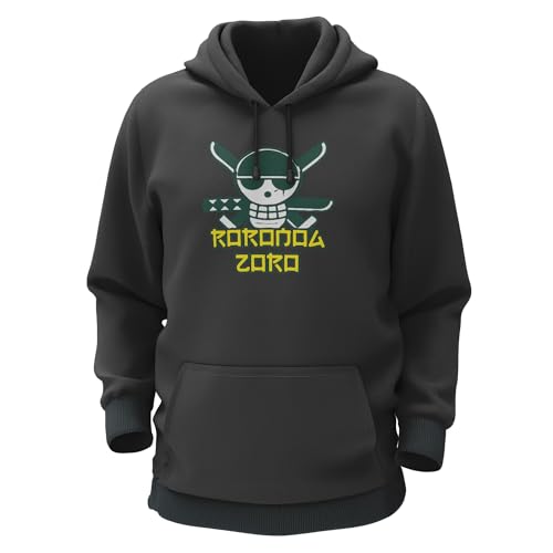 Image of Roronoa Zoro Black Cotton Hoodie Bio Wash | Anime 330gsm Sweatshirt with Hood for Winter |H34