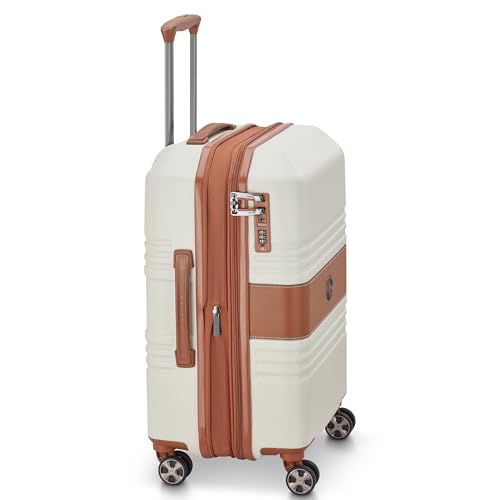 Image of DELSEY PARIS Paulette 58 cms Small Cabin ABS /Polycarbonate Hard Sided 8 Wheels and Expandable Spinner Suitcase /Trolley Bag for Travel with TSA Lock- Angora