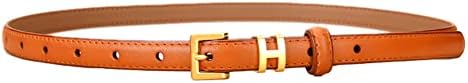 Women Gold H Design Skinny Leather Belt Thin Waist Jeans Belt for Pants in Pin Buckle Belt, Womens Belts for Dress (Orange, 102cm(Fits pants size 25"-33"))