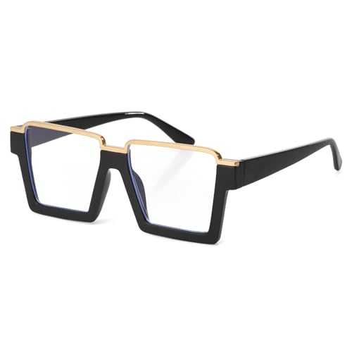 Mirkcittle Oversized Blue Light Blocking Glasses for Women Men Fashion Clear Frame Square Computer Eyeglasses(Black Frame)