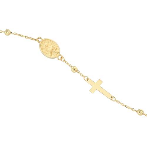 Image of MIONZA Catholic Medal Cross Bracelet for Women | 14K Gold Plated or Solid Gold, Religious Rosary Jewelry, Choose Your Saint Medal Bracelet