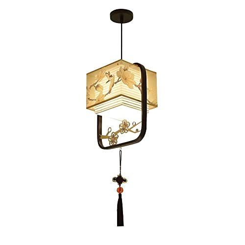 Pendentif en fer chinois LED avec abat-jour en tissu E27