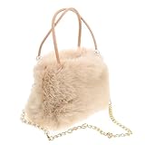 FRCOLOR Bolso de Mano de Pelo Sintético Suave y Cálido con Cadena de Perlas Elegante para Mujer Bolso Bandolera y Tote Esponjoso para Otoño Invierno para Trabajo y Uso Diario Color Beige