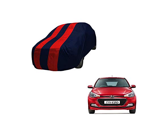Image of Auto Hub Car Cover Compatible with Hyundai Elite i20 with Mirror Pocket,Triple Stitched, Weather Proof, Elite i20 Car Cover- Navy-Red