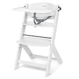 KikkaBoo Trona Evolutiva de Madera para Bebé NORDY, Silla Alta Ajustable hasta 35 kg, Haya Maciza, Bandeja Extraíble, Arnés de 3 Puntos, Blanco