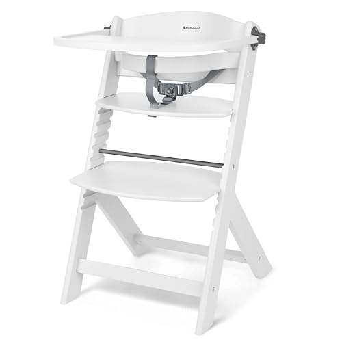 KikkaBoo Trona Evolutiva de Madera para Bebé NORDY, Silla Alta Ajustable hasta 35 kg, Haya Maciza, Bandeja Extraíble, Arnés de 3 Puntos, Blanco