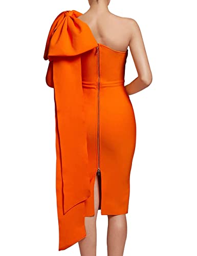Image of UONBOX Women's One Shoulder Bowknot Long Sleeve Bodycon Knee Length Club Party Bandage Dress